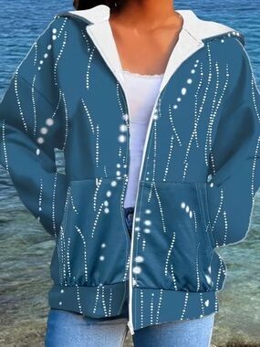 Blue Zip-Up Hoodie with Dot Wave Print